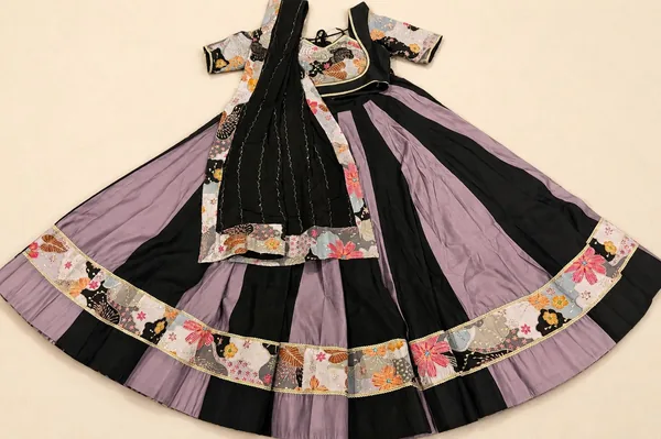Black & Lavender Roman Silk Chaniya Choli