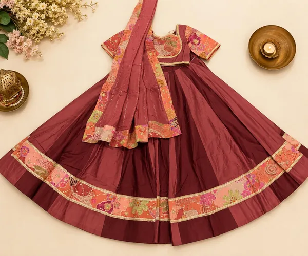 Chocolate Brown Roman Silk Chaniya Choli