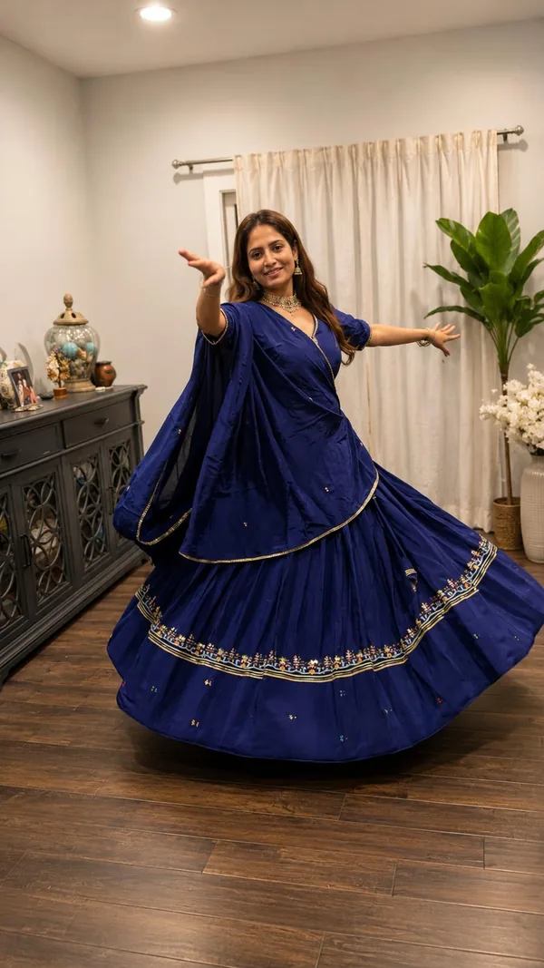 Crepe Silk Chaniya Choli-Blue