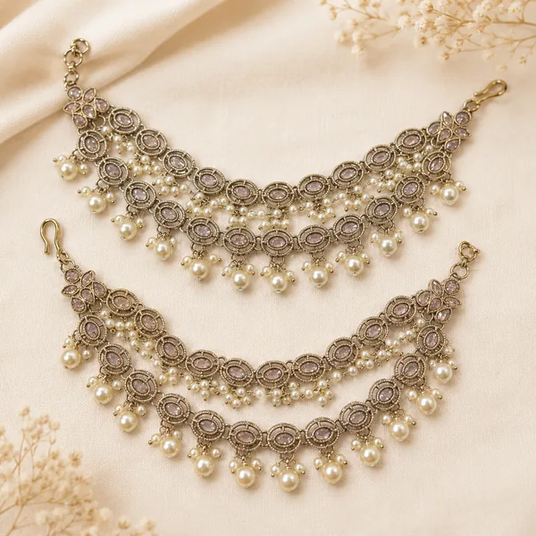 Crystal Stone & Pearl Earring Chain