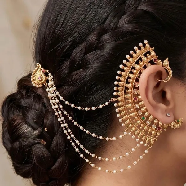 Gold finish Pota Stone Earcuff With Earchain