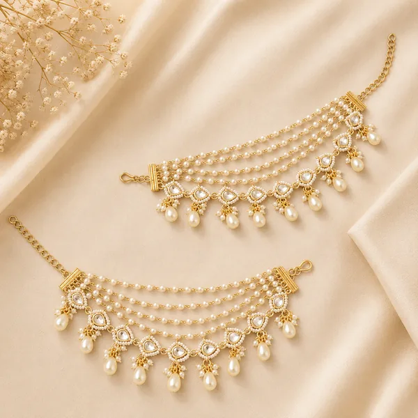 Gold Plated Pearl & Beads Earring Chain