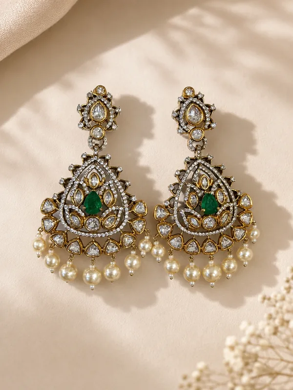 Kundan Moti Earring With Victorian Plating