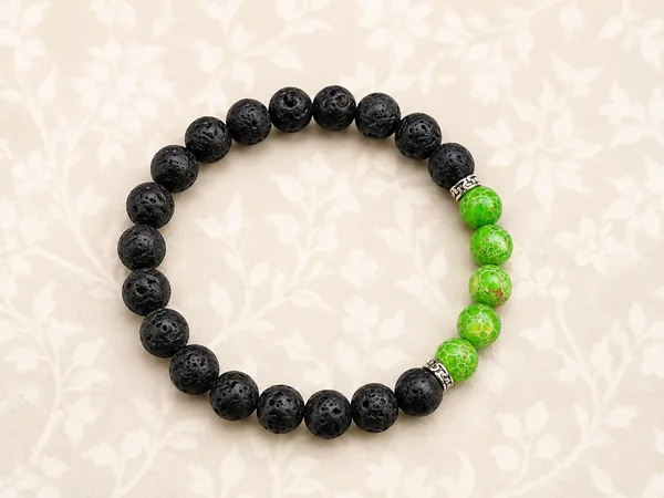 Lava Stone & Green Imperial Jasper Aromatherapy Bracelet