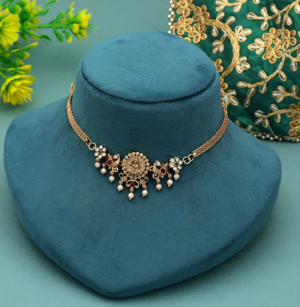 Royal Rani & Green Color Choker Temple Necklace