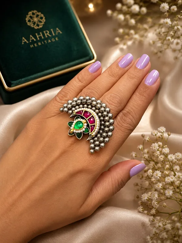Silver pachi kundan ring