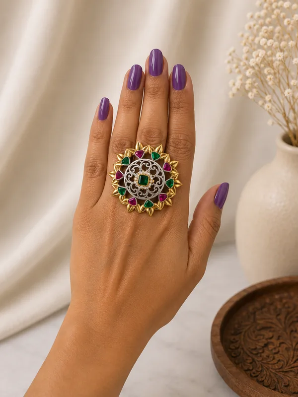 Dual tone multi stone Ring