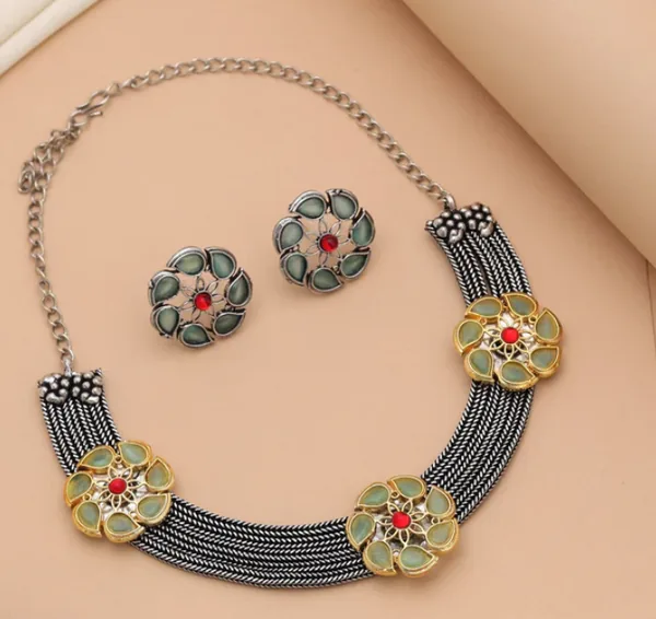 Sage Bloom Oxidized Necklace Set