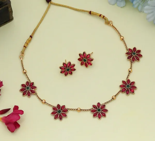 Royal Rani & Green Color Gold Plated Necklace Set