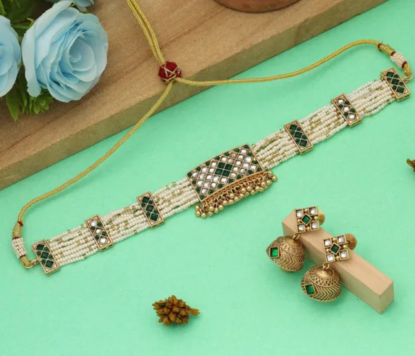 Choker Matte Gold Necklace Set