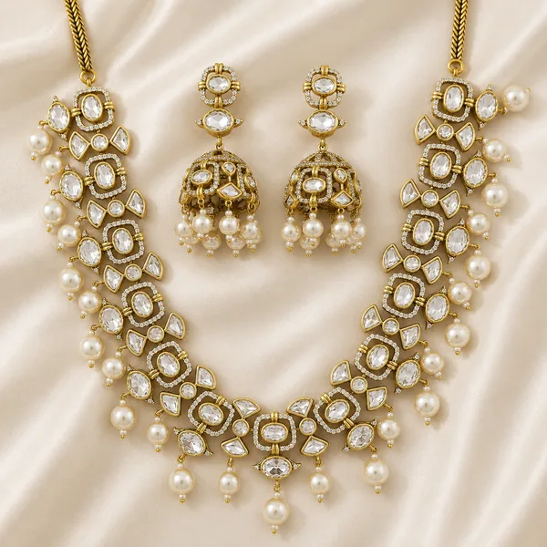 Kundan Moti Necklace With Victorian Plating