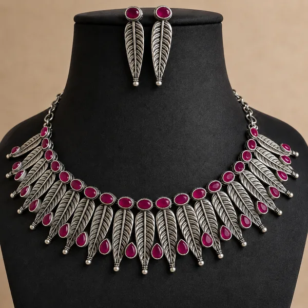 Oxidized Necklace Set-Red