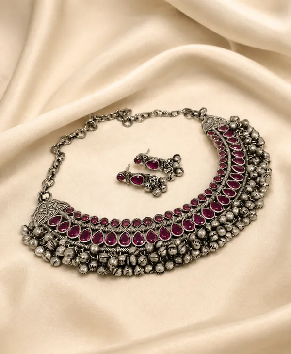 Oxidized Necklace Set- Pink