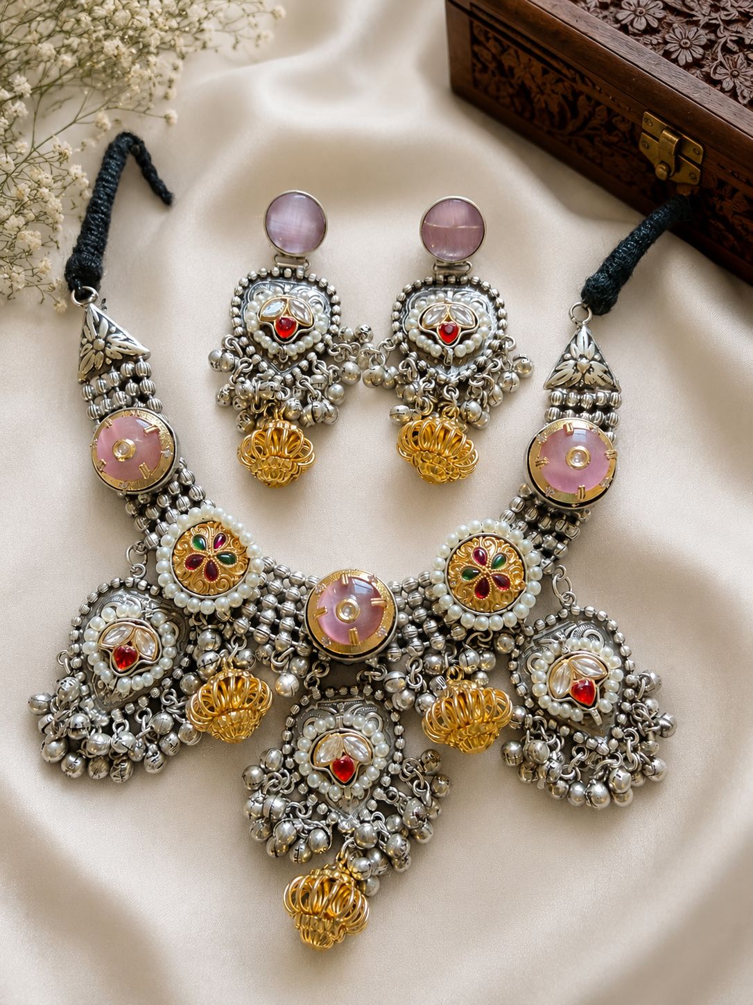 Two Tone Silver Gold Crystal Rhinestone Set